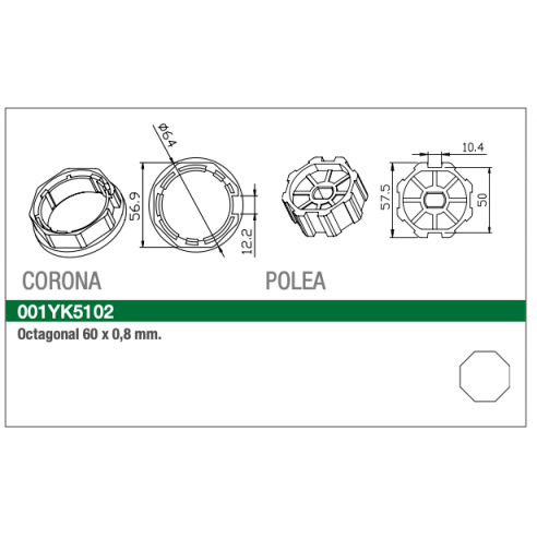 Adaptador Octogonal 60 x 0,8 mm CAME Ø 45 mm