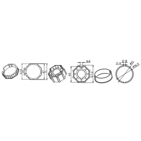 Adaptador Octogonal 70 x 1mm para motores CAME Ø55m