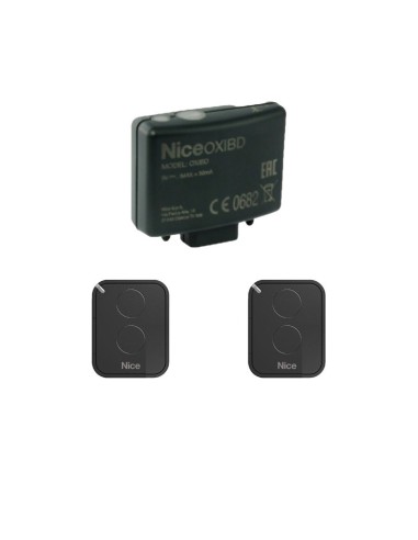Kit Nice Receptor OXI BD Enchufable de 4 canales 433 Mhz, más 2 Mandos FLO2RE 433 MHz 2 Canales
